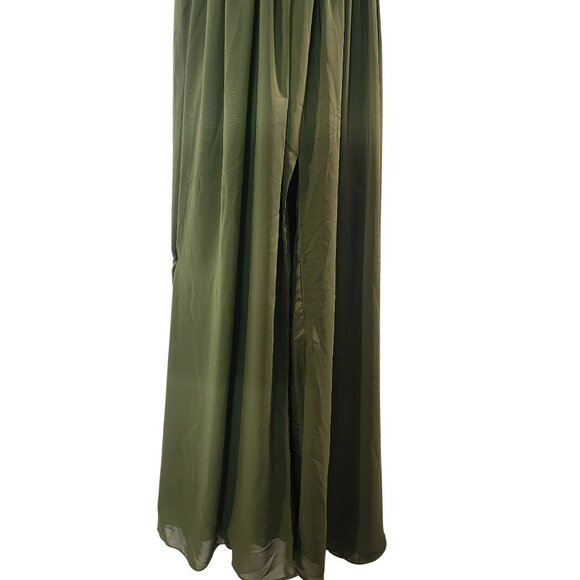 Maxi Dress With Pleated Bodice & Spaghetti Straps Size 12 Olive Green - Picture 4 of 7